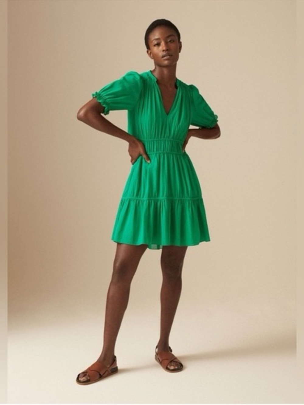 NWOT ME+EM Meem Emerald V-Neck Tiered Mini Dress